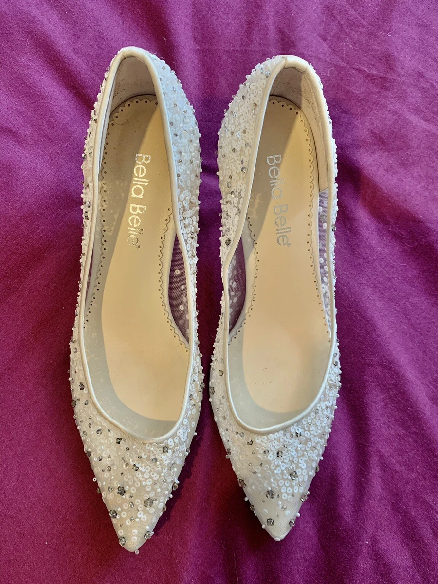 Bella Belle Designer Bridal Shoes Ivory Sequin Low Heel