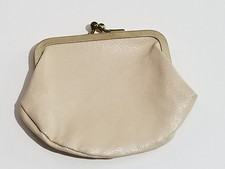 Double Kiss Lock Beige Vinyl Fabric Coin Purse Vintage  NEW Never Used