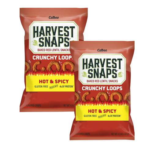 Harvest Snaps Crunchy Loops gebackene rote Linsen HOT & SPICY 2 Snacks 2,5 Unzen  - Bild 1 von 5