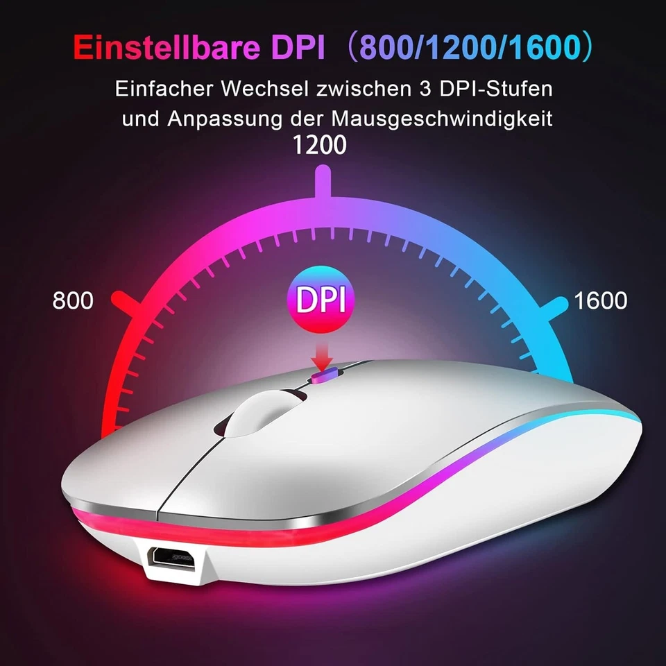 Computermaus Kabellos LED Funkmaus PC Computer 2,4GHz USB Kompakt B579 - Bild 4 von 4