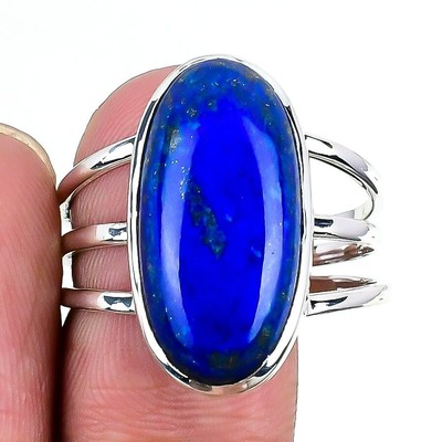 Lapislazuli Stein Sterlingsilber Statement Hals Chakra Einfassung Ring Größe 13