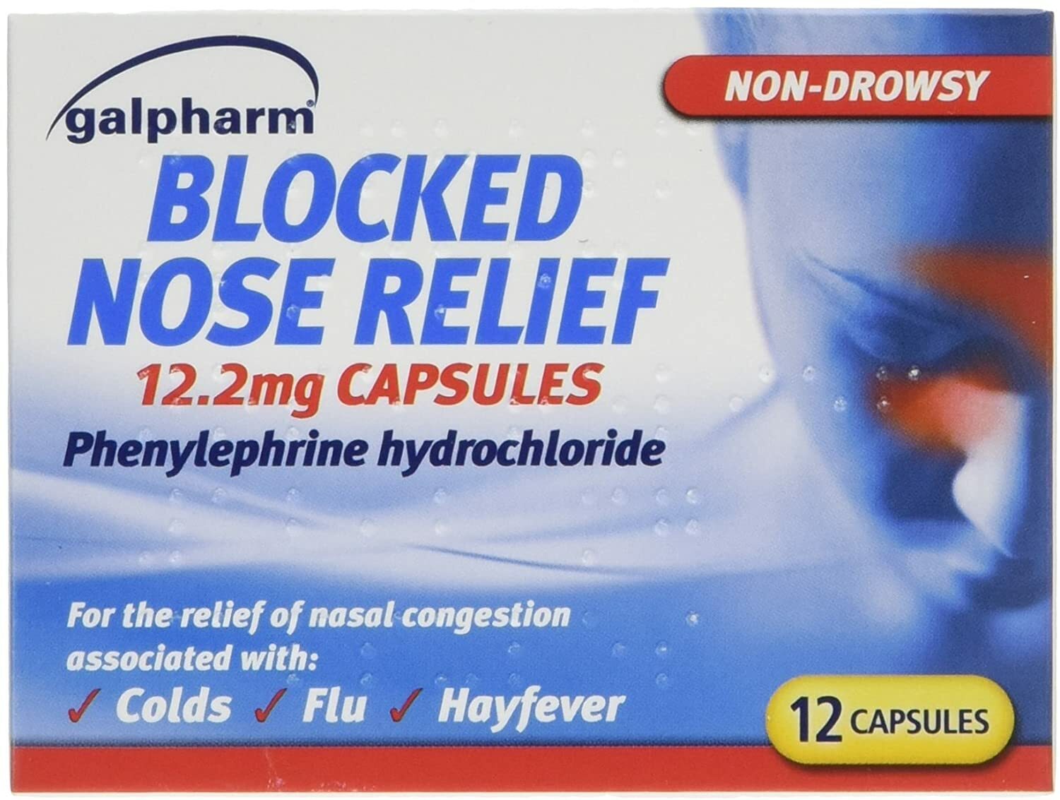 5 GALPHARM BLOCKED NOSE RELIEF 12.2mg CAPSULES COLDS FLU HAYFEVER