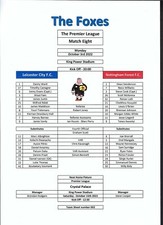 LEICESTER CITY v NOTTINGHAM FOREST 03.10.22 PREMIER LEAGUE TEAM SHEET