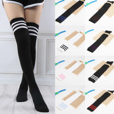 21Colors Women Girl Sheer Striped High Socks Sheer Over The Knee Stockings Gift