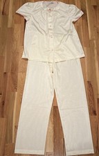 Vintage Vassarette Cream Floral Short Sleeve Pajama Set Silky Nylon Size Small