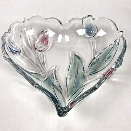 Mikasa Glas Tivoli herzförmige Schale Tulpen-Design klar rosa blau grün 9,5"x2"
