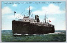 Pere Marquette Carferry City of Flint 32 Lake Michigan at Ludington Postcard