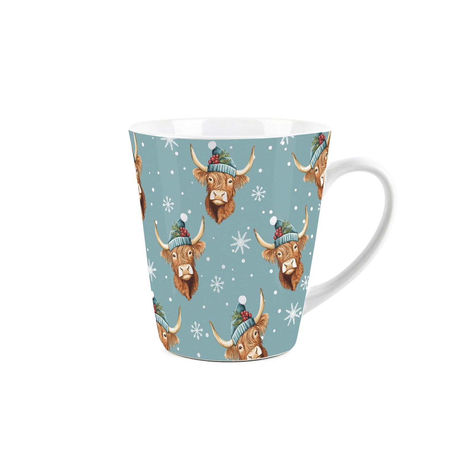 Christmas Highland Cow Mug - Blue Snowflakes Novelty Xmas Seasonal Gift/Present
