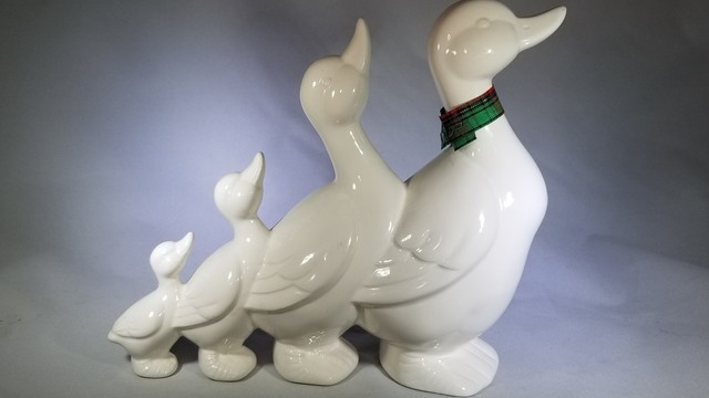 Ceramic Figurine Family 4 Geese In A Row White Glazed Spring or Easter Decor | eBay