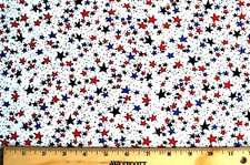 BTY FACE MASKS PATRIOTIC 100 COTTON FABRIC RED  BLUE STARS ON WHITE 44X36"