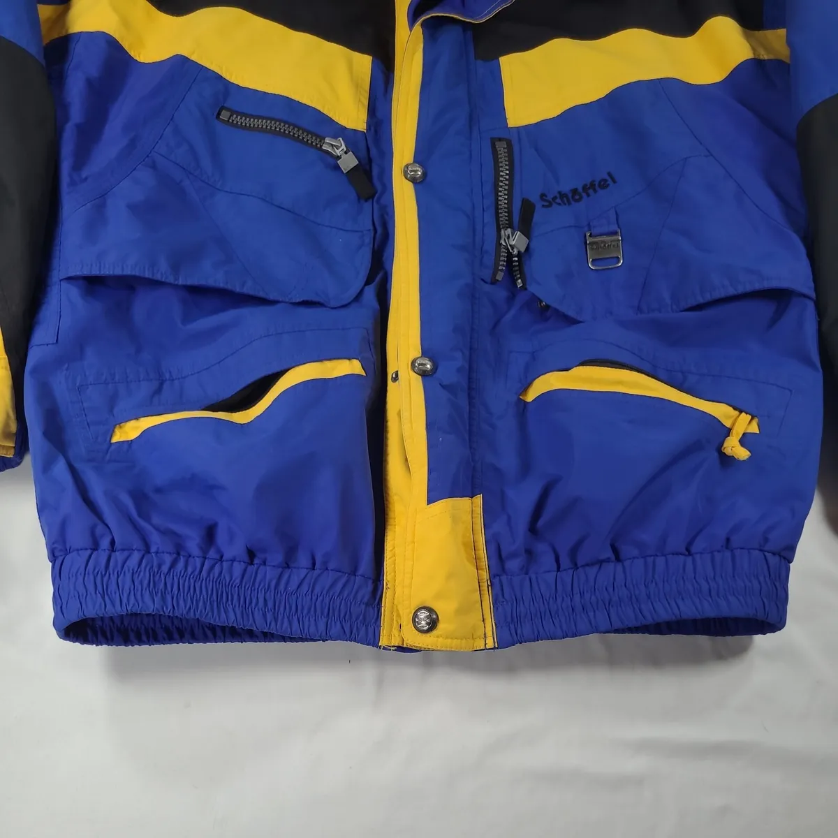 Schoffel Gore-Tex Men’s Ski Jacket Blue Yellow Sz 44 Hooded Winter Coat