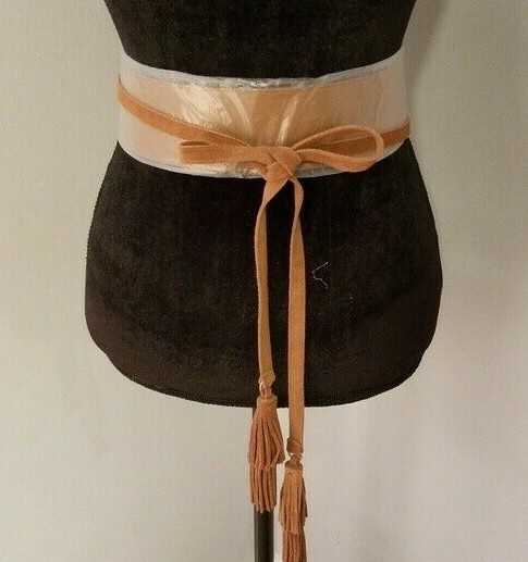 WHBM Suede Embroidered Obi Belt size XS/S SUEDE LEATHER PECAN BEIGE WRAP OBI BELT TASSELS NEW WHITE  main image 4