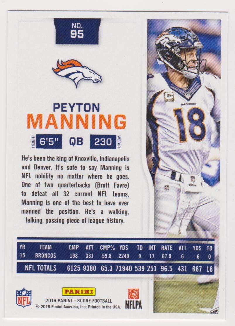 2016 Score Peyton Manning #95 Denver Broncos NM or Better | eBay