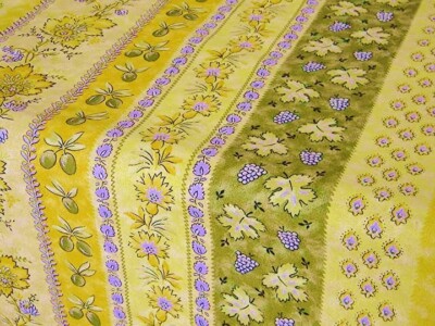 LE CLUNY, MONACO, YELLOW / GREEN PROVENCE COATED COTTON TABLECLOTH, 60'' SQUARE