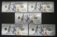 5 NEW Style SILVER WHITE GOLD Blue Stipe 100 Dollar Novelty Bill Sharp FREE SHIP