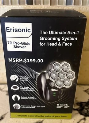 Erisonic 7D Pro-Glide Shaver 5-in-1 Head Face Grooming System 