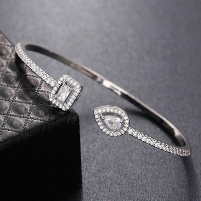 Sdouefos Moissanit Manschette Armreif Armband 925 Sterling Silber Träne Quadrat Sha