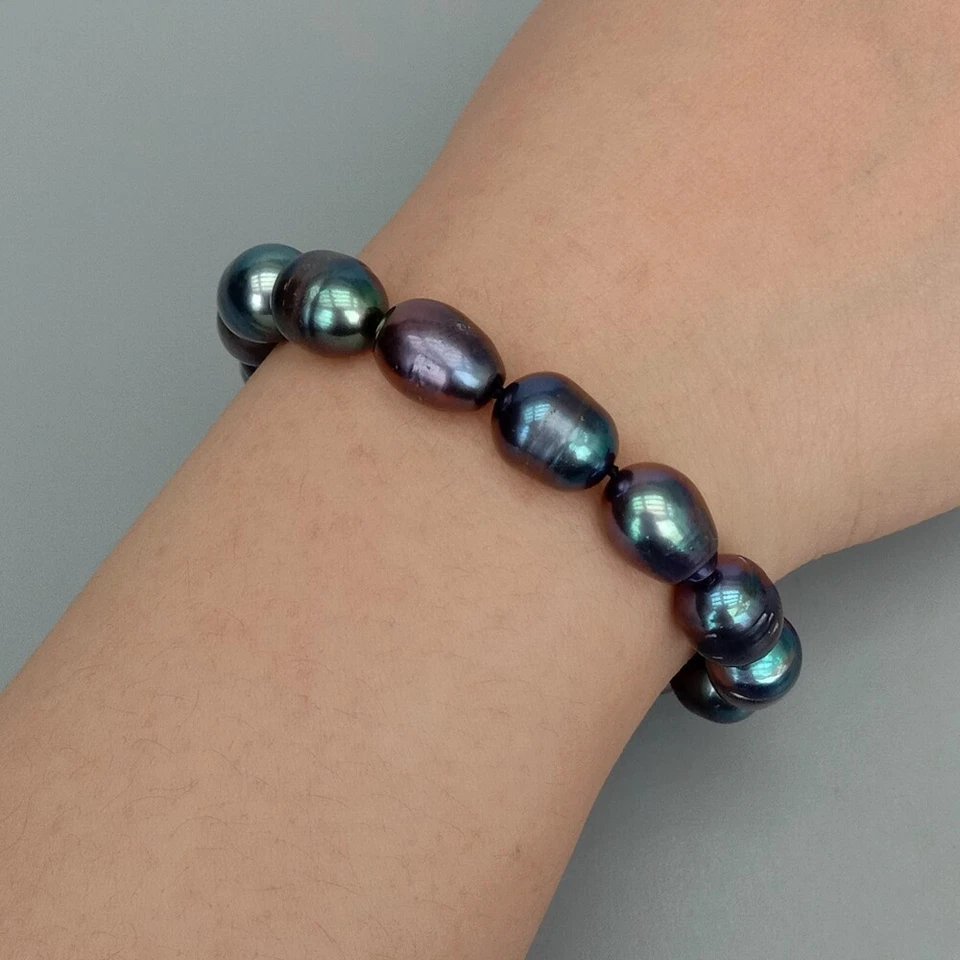 Brazalete noble de perlas negras de Tahití genuinas 925 de 7,5-8 pulgadas AAA+ 9-12 mm Foto 3 de 3