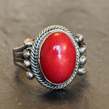 Roie Jaque Navajo Vintage Ring Red Stone Size 9.5 Sterling Silver