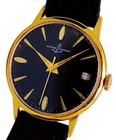 Vintage Ulysse Nardin wind up date black dial 18k gold plate case watch serviced