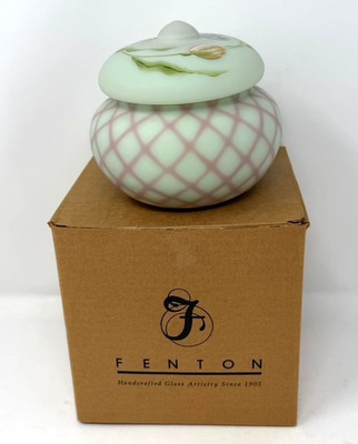Fenton J Cutshaw Signed Hand Painted Jar Puff Box Floral #189/950 NEW