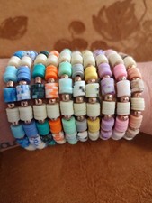 Handmade Stretch Bracelets Clay Glass Beads Colorful Speckled Tie Dye 10