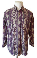 Vtg 90s Roper Western Shirt L Purple Tan Cotton Aztec Southwest Made in USA