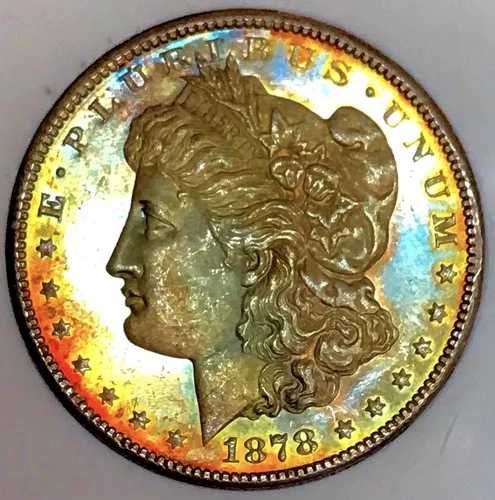 1878 S MORGAN DOLLAR! ULTRA PROOF LIKE MS+++HUGE RAINBOW! INSANE COLOR NR #64676