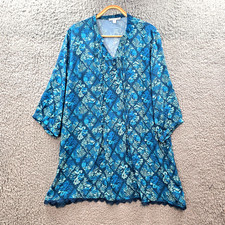 Victoria Hill Womens Tunic Dress Size 18 Navy Blue Green Floral 3/4 Sleeve