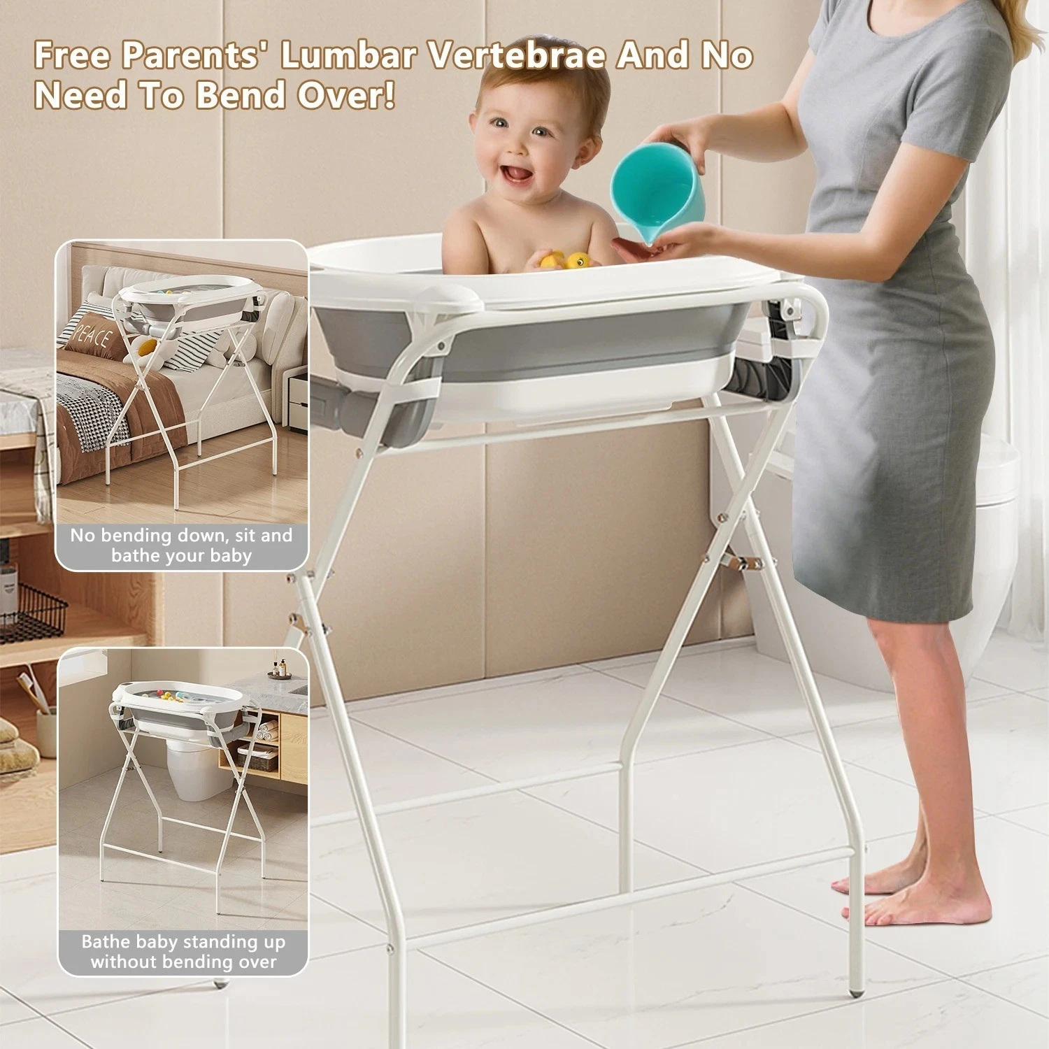 3 in 1 Foldable Baby Bathtub with Stand Thermometer Pillow Pink
Opens in a new window or tab
