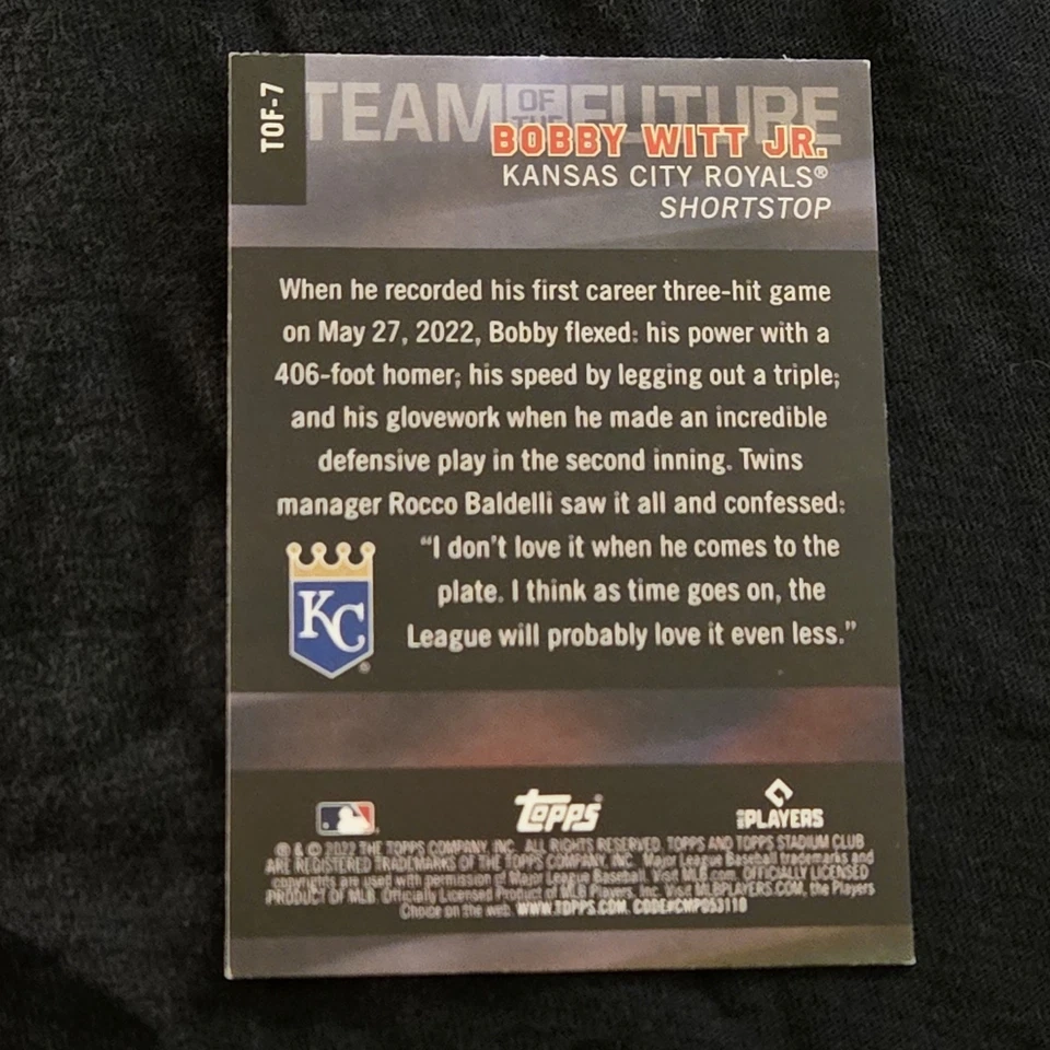 2022 Topps Stadium Club - Team of the Future Bobby Witt Jr. #TOF-7 (RC) Lot Of 3 - Image 3 of 3