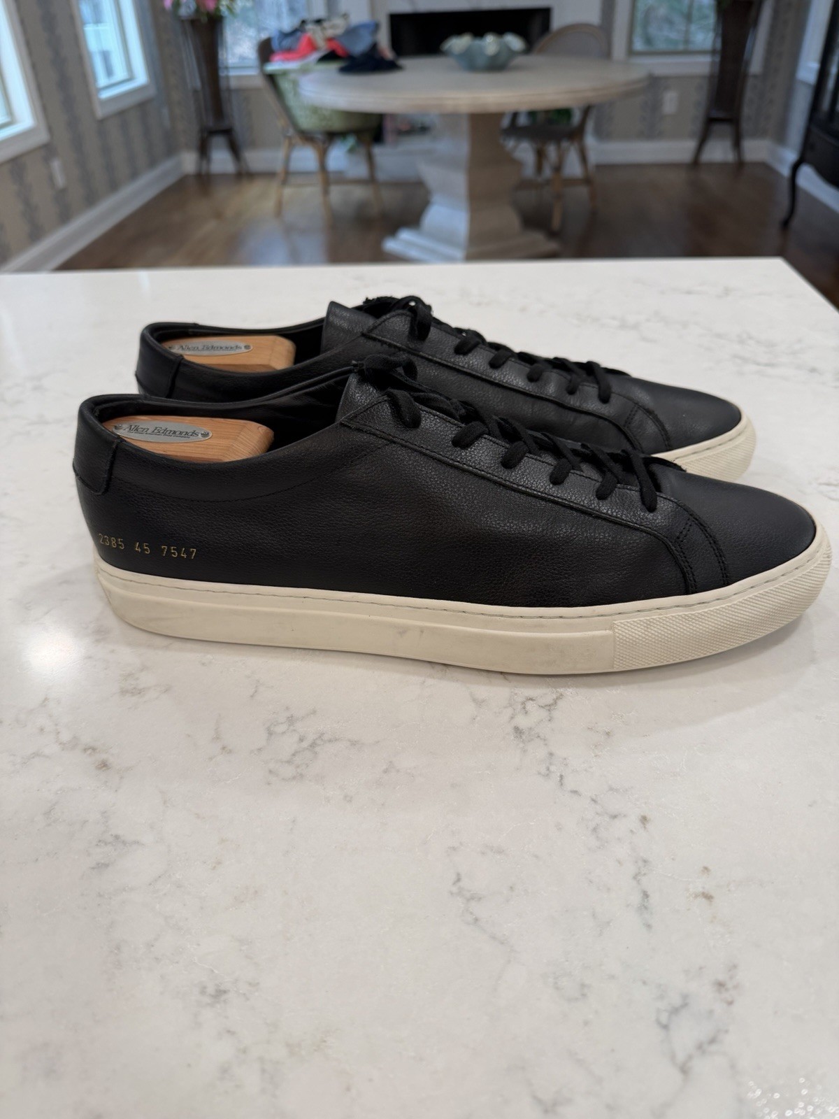 Common Projects Achilles Black Leather Lace-Up Sneakers Men's Size 45 White Sole