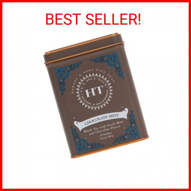 Harney and Sons Chocolate Mint, Flavored Black Tea - 20 Sachets per Tin