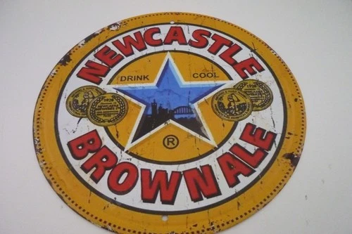 Vintage Style Newcastle Brown Ale Tin Metal Sign 8" Round Beer Bar Wall Decor