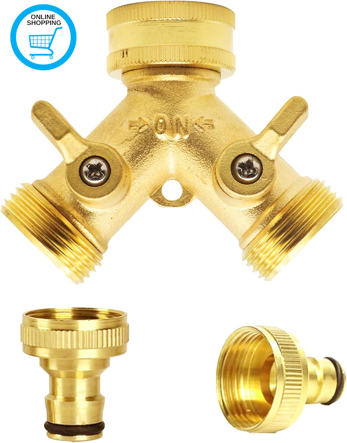 2 Way Garden Brass Hose Faucet Splitter, Double Way 3/4"" Garden Hose Tap Connect