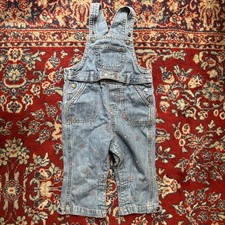 Vintage Carter Size 18 Months Girl Snap Denim Overalls Floral Embroidered