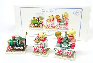 Precious Moments 111414 Candy Cane Lane Collectible Set / 3 Train Figures