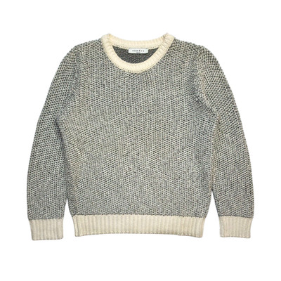 Sandro Paris Womens Textured Knit Jumper Sweater S M Cream Grey Crew Neck Top
