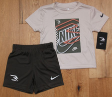 Nike Toddler Boy T-Shirt Shorts Set Beige, Dark Olive, Orange White