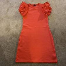 NWT EXPRESS BODYCON DRESS W/RUFFLE SLEEVES CORAL SIZE XS