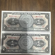 2 sequential uncirculated, Great Historic Banknotes Mexico 1969 1 Peso 