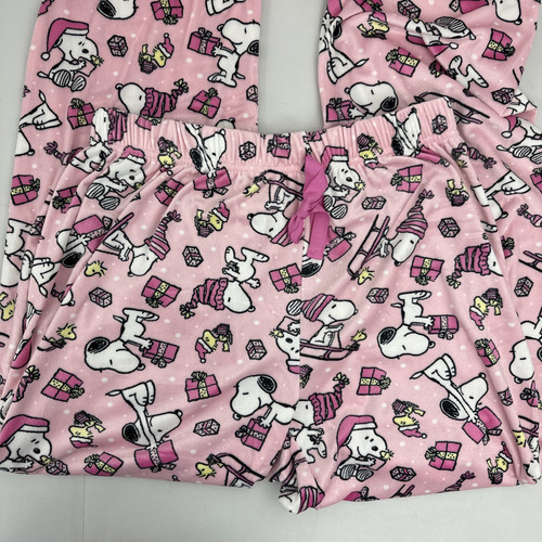 Women's L Christmas Pajama Pants Snoopy & Woodstock Pink Presents & Sledding NWT - Picture 5 of 7