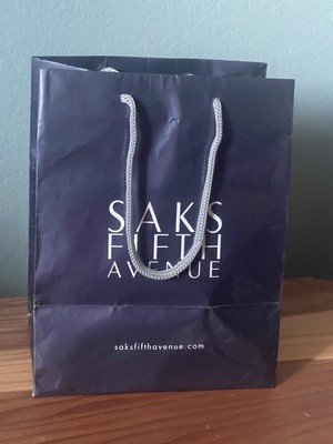 SAKS FIFTH AVENUE SAKS.COM shopping paper bag gray blue 10x8x6 