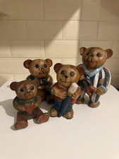Hand Carved Wooden Bear Figurines Set Of 4 Hand Painted Folk Art Bears