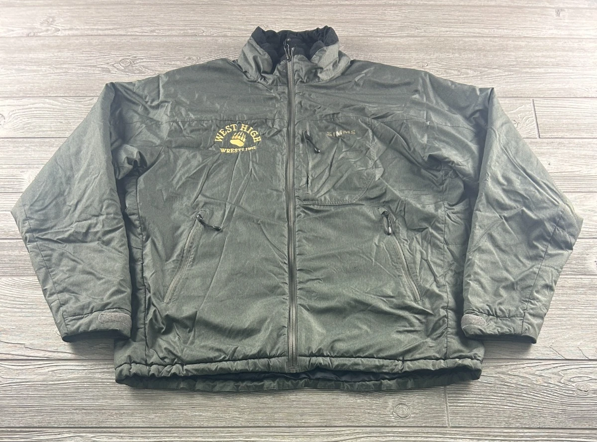 Simms Jacket Mens Gray Primaloft Puffer Coat Zip Hiking "West High Wrestling"