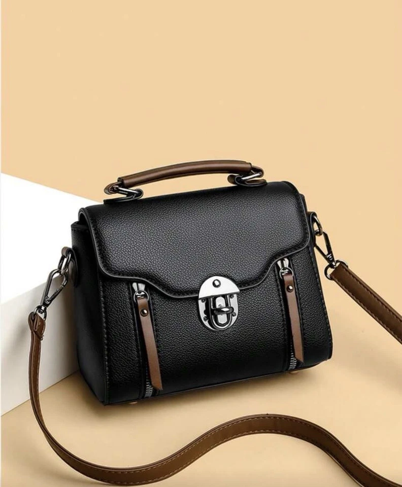 Bolso Bandolera Candado Cuero Vegano Negro Mango Superior Y2K Boho 2025 Tendencia Foto 4 de 4