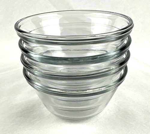 4 Vintage Anchor Hocking Custard Cups Bowls, 6oz, Clear Glass, Free Ship
