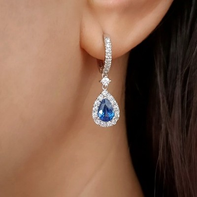 5.00 Ct Pear Cut Natural Sapphire Diamond Earrings 14k Solid White Gold Stud