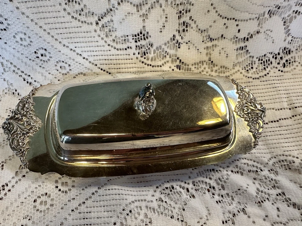 Plato de mantequilla cubierto vintage barroco de Wallace plateado #206 Foto 3 de 4