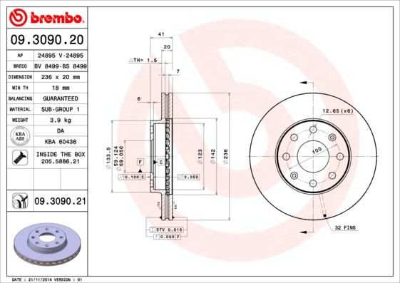 2Er-Pack - Bremsscheibe 09.3090.21 Brembo FüR Chevrolet Daewoo-image